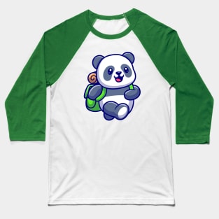 Cute Panda Traveling With Backpack Cartoon Baseball T-Shirt